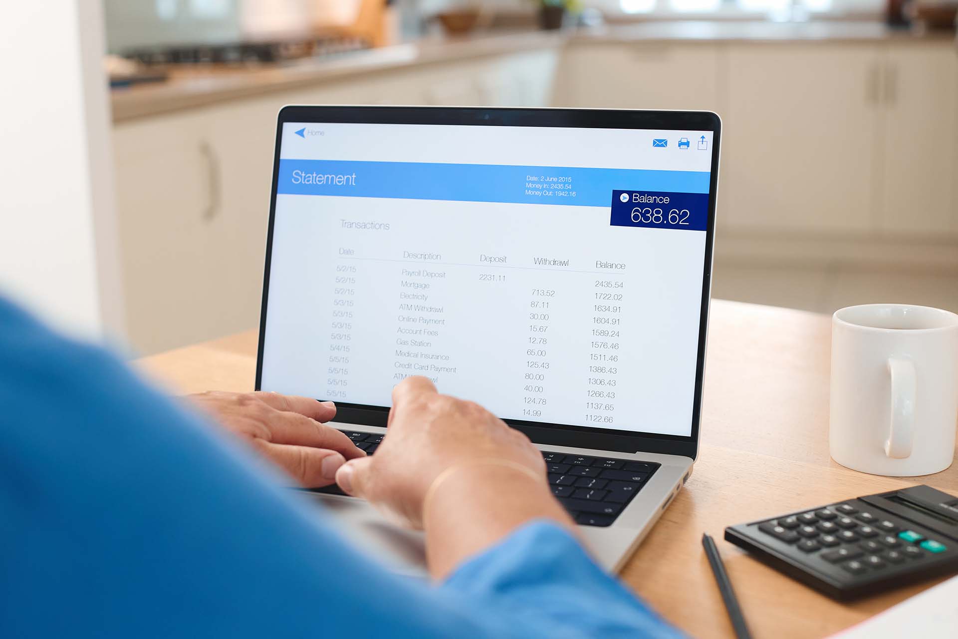 Close-up of an invoice document clipped on a blue clipboard, ready for review.