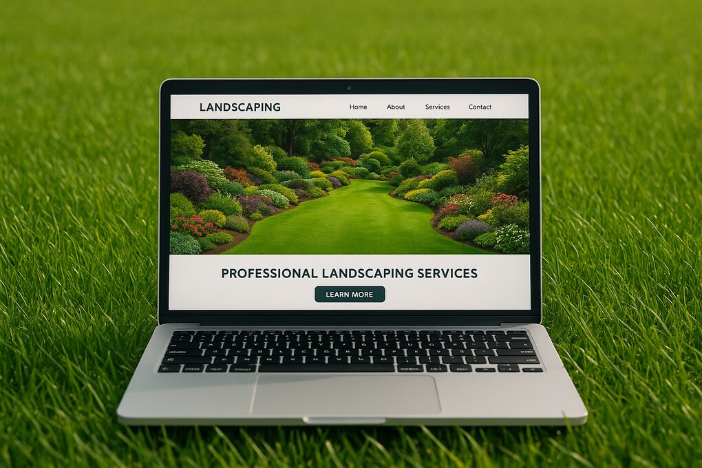 Laptop displaying a professional landscaping website